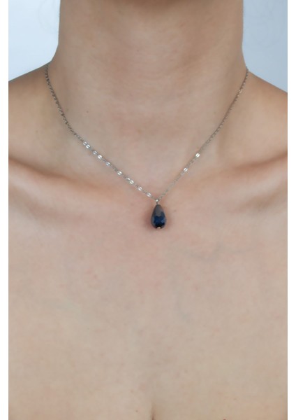 Ince Zincir Kristal Uçlu Gümüş Renk Kolye