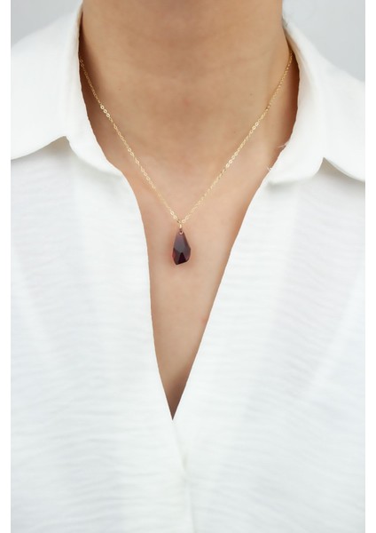 Ince Zincir Kristal Uçlu Kolye