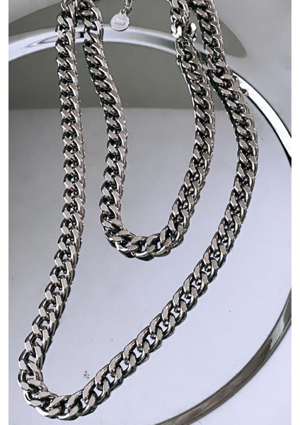 Gümüş Renk Çift Sıralı Zincir Kolye