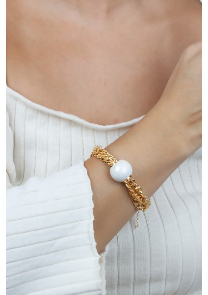 Sedef Küre Detay Gold Bileklik