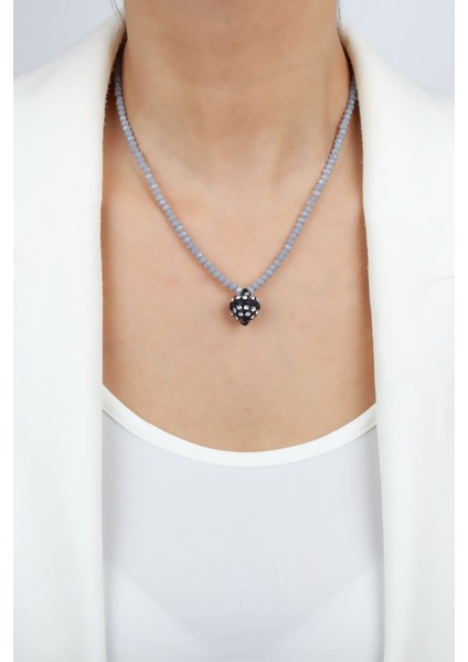 Taşlı Siyah Uçlu Kolye