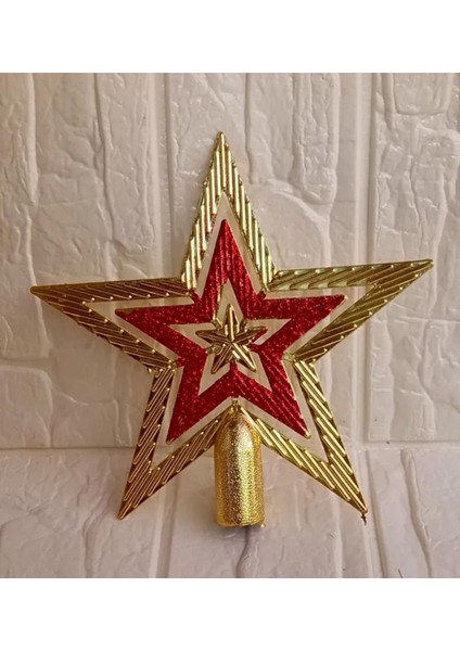 Yılbaşı Çam Ağacı Süsü 18 cm Gold-Kırmızı Yıldız Tepelik