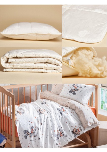 %100 Yün Dolgulu 3'lü Bebek & Çocuk Kreş Uyku Seti – Yorgan + Yastık + Nevresim – Doğal & Organik