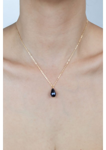 Ince Zincir Kristal Uçlu Gold Kolye