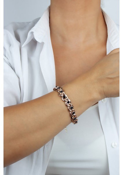 Siyah Kristal Detay Bronz Bileklik