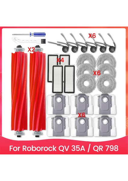 Roborock Qv 35A / Qr 798 Elektrikli Süpürge Için Aksesuar Seti Ana Yan Fırça Hepa Filtre Paspas Bezi Toz Torbası (Yurt Dışından)
