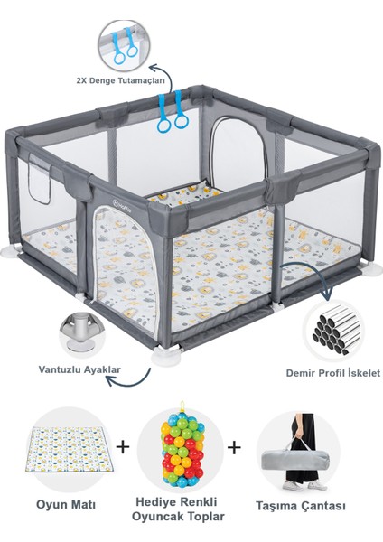 Playard Güvenli Bebek Ve Çocuk Oyun Alanı Oyun Parkı 120x120 Oyun Matı Ve Topları