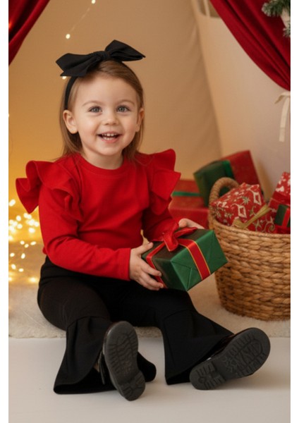 Kız Çocuk Coco Kırmızı Fırfırlı Uzun Kollu Ispanyol Alt Üst Eşofman Takım