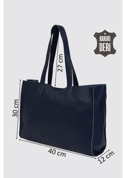 City Tote Hakiki Deri Omuz Çantası Lacivert SMR9182 fiyatları