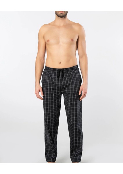 Erkek Siyah Ekoseli Bağcıklı Pijama Altı-Ekstra Rahat,yumuşak Dokulu modelleri