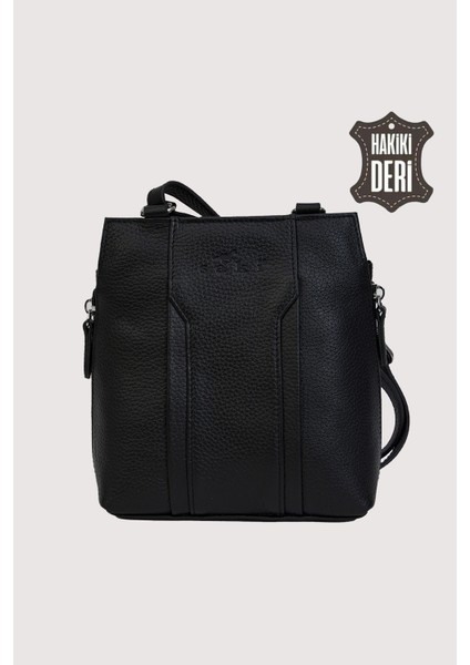 Hakiki Deri Kadın Deri Omuz Çantası Siyah SMR562