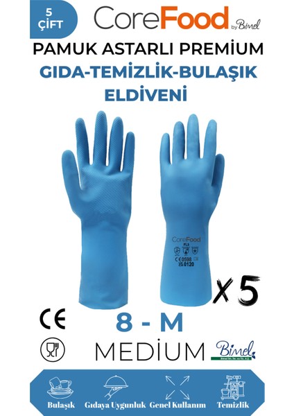 Fl3 Pamuk Astarlı Premium Gıda-Temizlik-Bulaşık Eldiveni M - 5 Çift