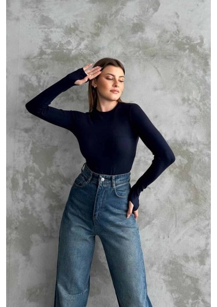 Oysho Bisiklet Yaka Basic Parmak Geçirmeli Uzun Kollu Body