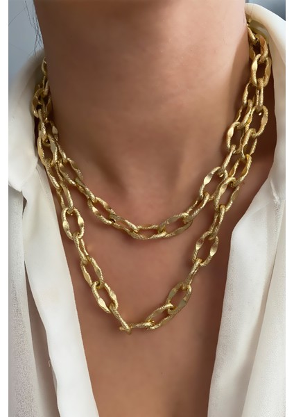 Ezme Dokulu Çift Sıralı Kolye