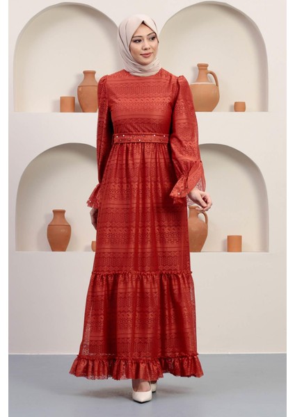 Inci Detaylı Dantel Abiye Kiremit 12239 fırsatları