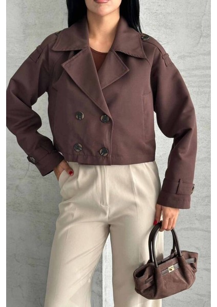 Trençkot Crop Premıum Kalite Astarlı