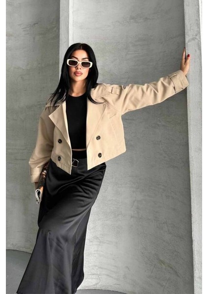 Trençkot Crop Premıum Kalite Astarlı indirimleri