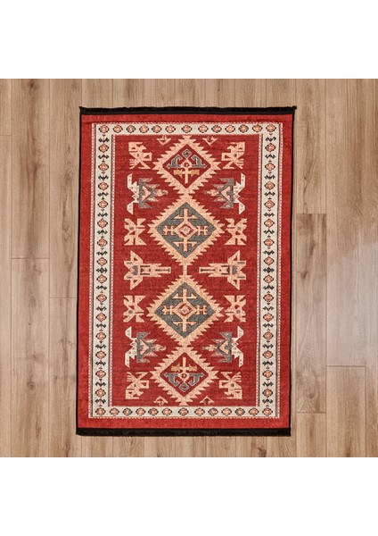 Soft Uşak Eşme Desenli Halı - Kırmızı - 120X180 cm