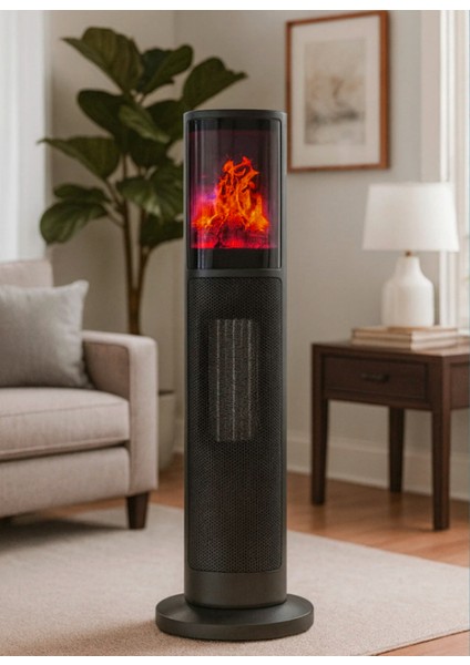 German 2075 L Grey Oben Seri OLED Şömineli Ekran Dijital Kule Tipi Seramik Fanlı Isıtıcı