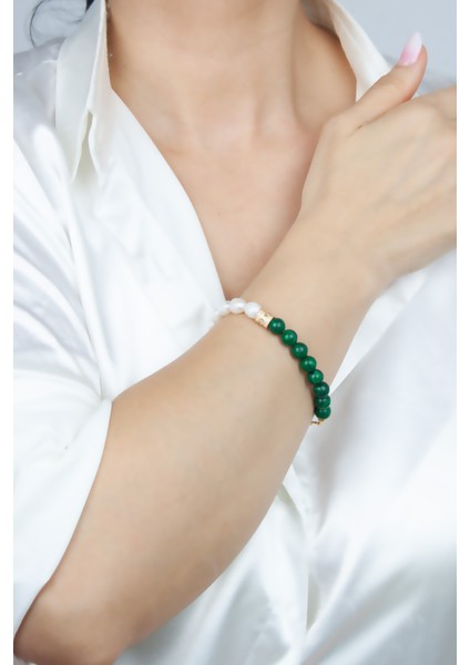 Gerçek Inci Malahit Taşlı Bileklik