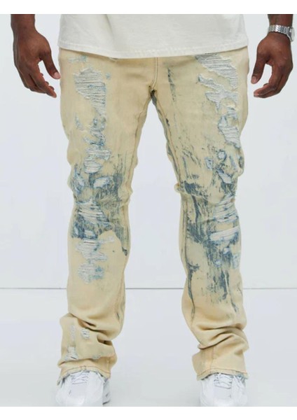 Fashıon Nova Vintage Mavi Yıkamalı ve Yıpranmış Desenli Erkek Kot Pantolon ,yıpranmış Desenli Krem Kot Pantolon