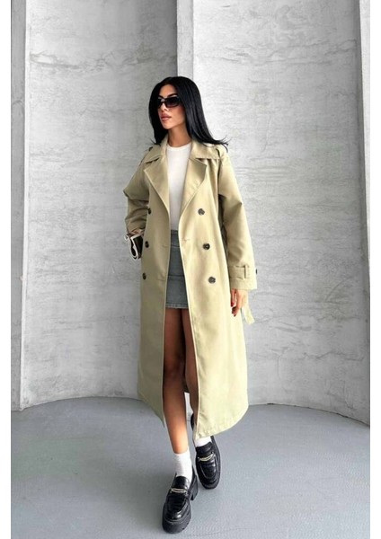 Trençkot Uzun Boy Kuşaklı ve Astarlı Premıum Kalite