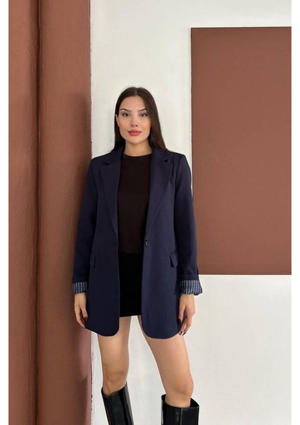 Kruvaze Yaka Içi Çizgi Desen Astarlı Blazer Ceket Marka Muadil modelleri