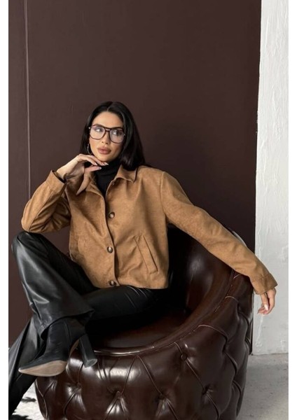Yakalı Model Suni Süet Astarlı Kısa Cep Detaylı Ceket