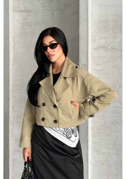 Trençkot Crop Premıum Kalite Astarlı