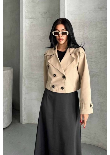 Trençkot Crop Premıum Kalite Astarlı fırsatları