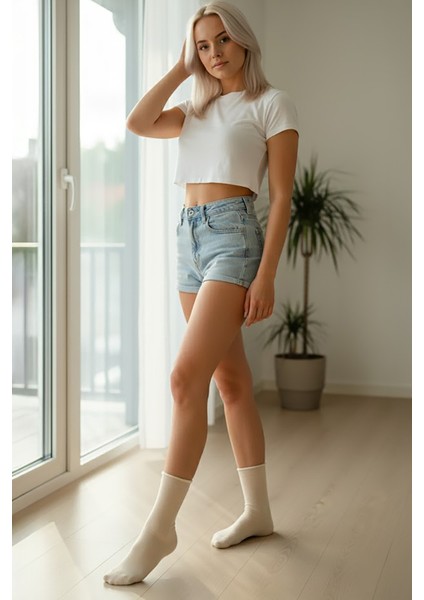 Kadın Lastiksiz Roll Top Rahat Soket Çorap 6'lı Paket 578 Ekru indirimleri