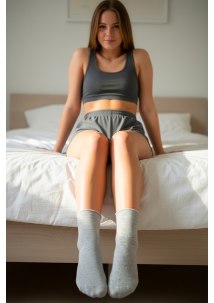 Kadın Lastiksiz Roll Top Rahat Soket Çorap 6'lı Paket 578 Gri