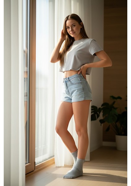 Kadın Lastiksiz Roll Top Rahat Soket Çorap 6'lı Paket 578 Gri modelleri