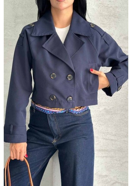 Trençkot Crop Premıum Kalite Astarlı