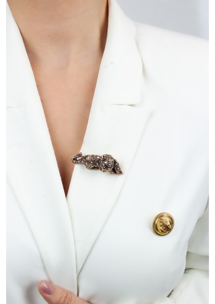 Gold Renk Leopar Broş
