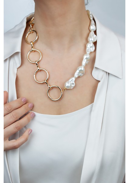 Barok Inci Gold Halka Kolye