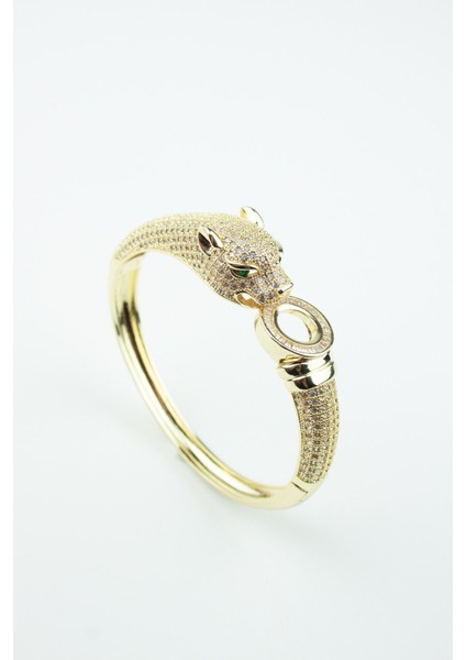 Zirkon Taşlı Leopar Kelepçe Bileklik