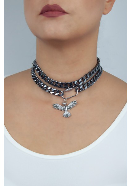 Çift Sıralı Anka Kuş Figürlü Kolye