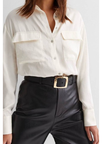 Gold Tokalı Siyah Vegan Kemer