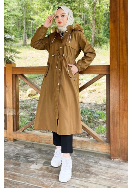 Kapşonlu Fermuarlı Mont Taba 10349