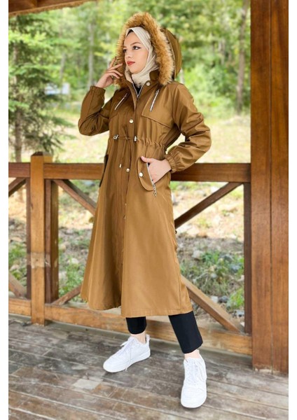 Kapşonlu Fermuarlı Mont Taba 10349 modelleri