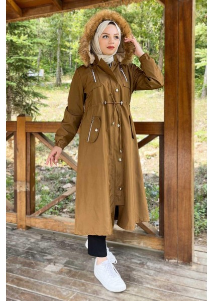 Kapşonlu Fermuarlı Mont Taba 10349 fırsatları