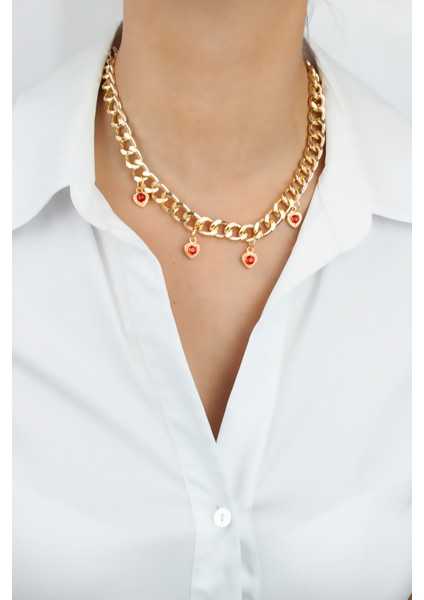 Kalp Charmlı Gold Kolye