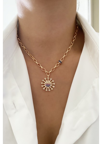 Güneş Uçlu Gold Zirkon Kolye