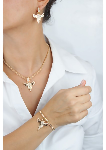 Zirkon Taşlı Kolye Küpe Bileklik Set
