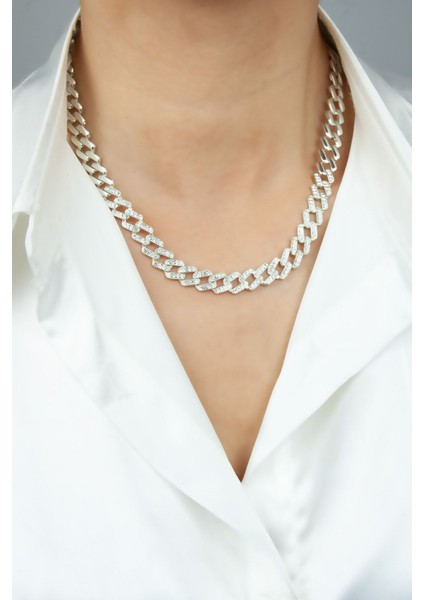 Zirkon Taşlı Cuban Kolye