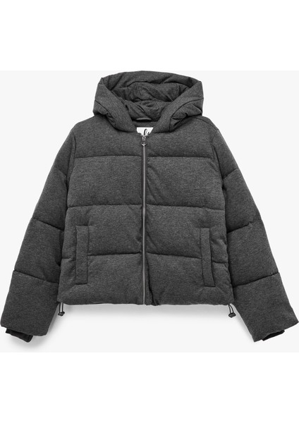 Kapüşonlu Uzun Kollu Fermuarlı Cep Detaylı Kapitoneli Anorak Şişme Mont modelleri