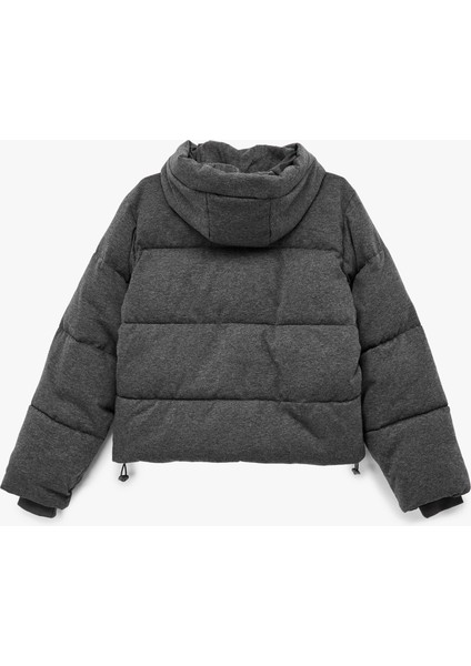 Kapüşonlu Uzun Kollu Fermuarlı Cep Detaylı Kapitoneli Anorak Şişme Mont fırsatları