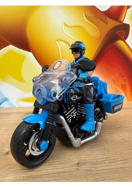 Oyuncak Polis Motorsiklet Sesli Işıklı Kutulu Oyuncak Motor Adamlı Motor Mavi Polis Motoru Oyuncak