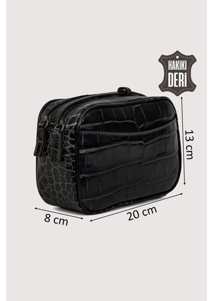 Hakiki Deri Kadın Çapraz Omuz Çantası Siyah Kroko SMR8975 fiyatları